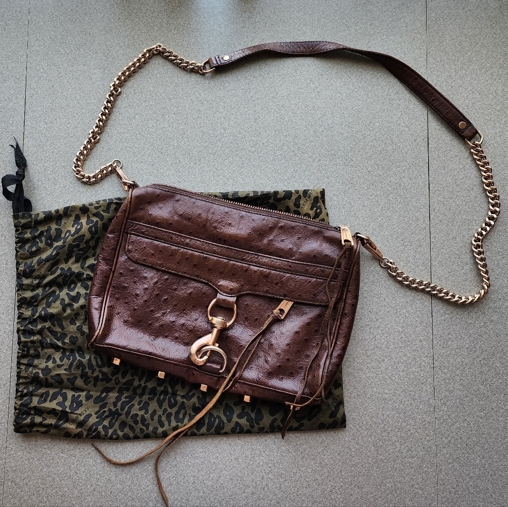 Rebecca Minkoff mocha ostrich MAC crossbody bag